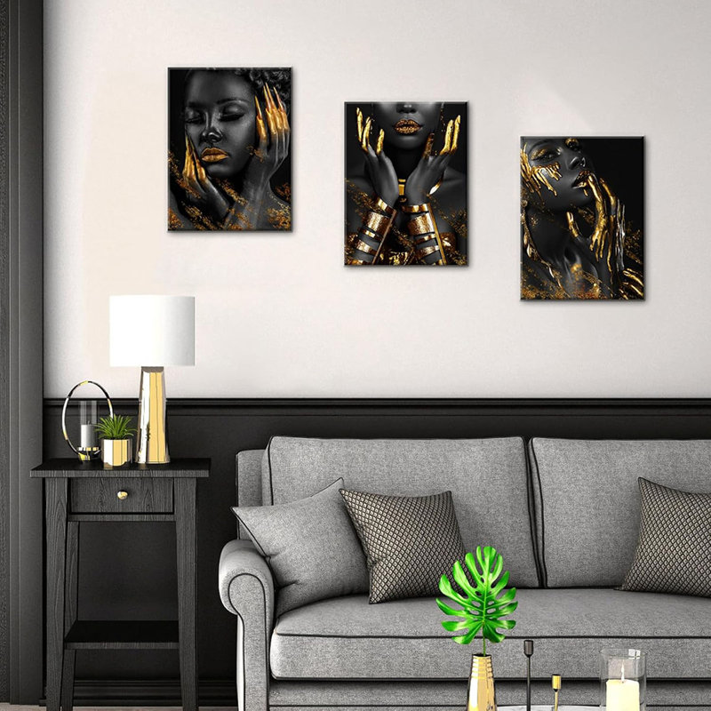 3 Piece Wrapped Canvas Set, Gold
