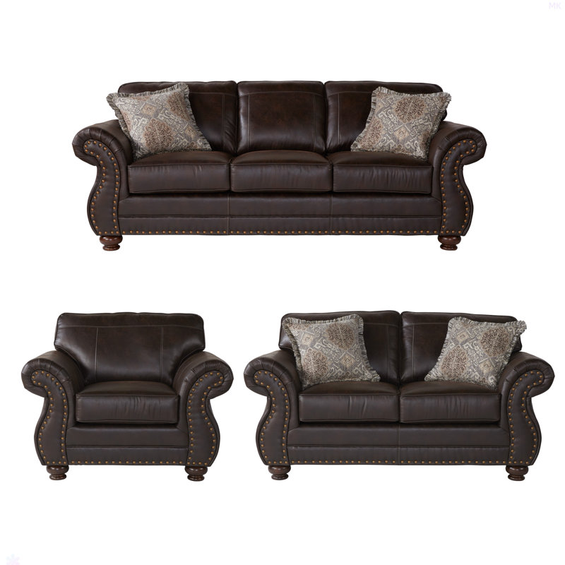 Ensemble de canapé, de causeuse et de chaise rembourrés en similicuir Leinster, Espresso