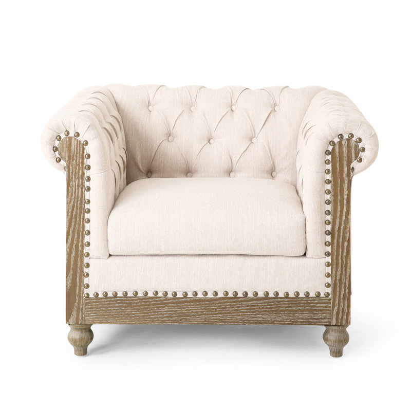 Giovany Upholstered Chesterfield Chair, Beige
