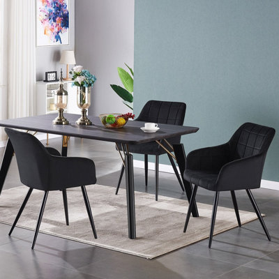 Yerres 4 Person Dining set - a Rectangular Wooden Dining Table with Metal Legs and a Set of 4 Quilted Velvet Dining Chairs for Dining Room - Modern Dining Table Set