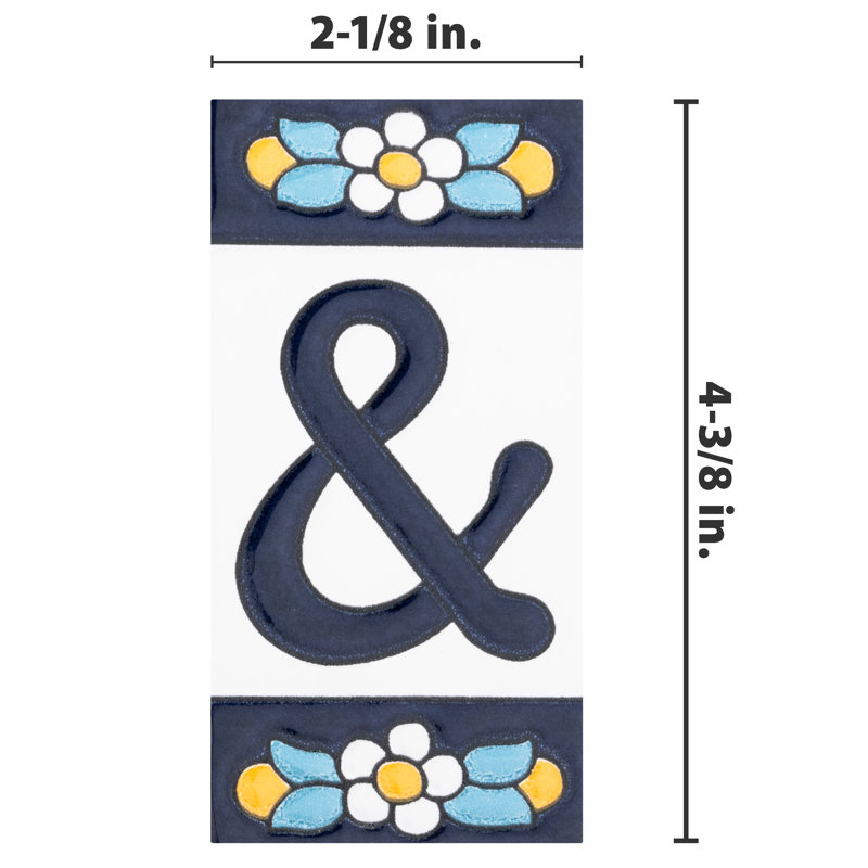 Sevillano 2.13" x 4.38" Ceramic Floral Address Decorative Wall Tile in White/Blue
