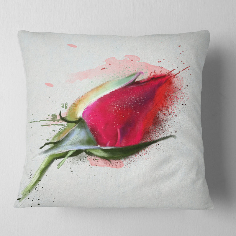Croquis à l'aquarelle de Red Rose Bud - imprimé floral, 16 po x 1 po, Carré