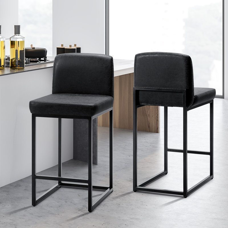 Ensemble de 2 tabourets de bar modernes en cuir synthétique avec dossier et tabouret de comptoir confortable pour la cuisine et la maison