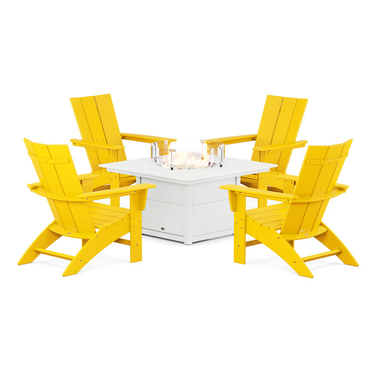 Modern Curveback Adirondack 5-Piece Conversation Set with Fire Pit Table