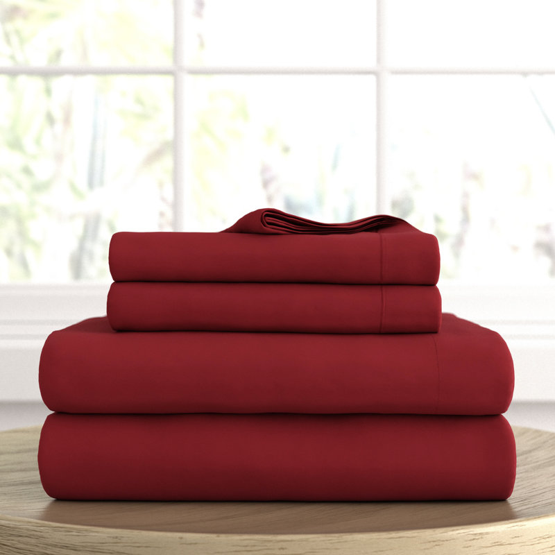 Ultra Soft Double Brushed 4 Piece Sheet Set – Deep Pocket Fade Resistant Bedding, Burgundy, King Sheet Set with 2 Pillowcases