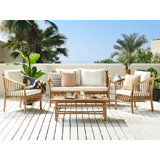 Robby Solid Wood 4 - Person Seating Group with Cushions