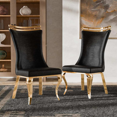 25.6" W Glam Side Chair (2/CTN), Gold/Black