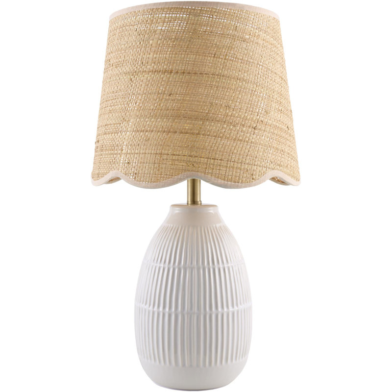 Modern Ceramic Table Lamp, White, Beige, Jute