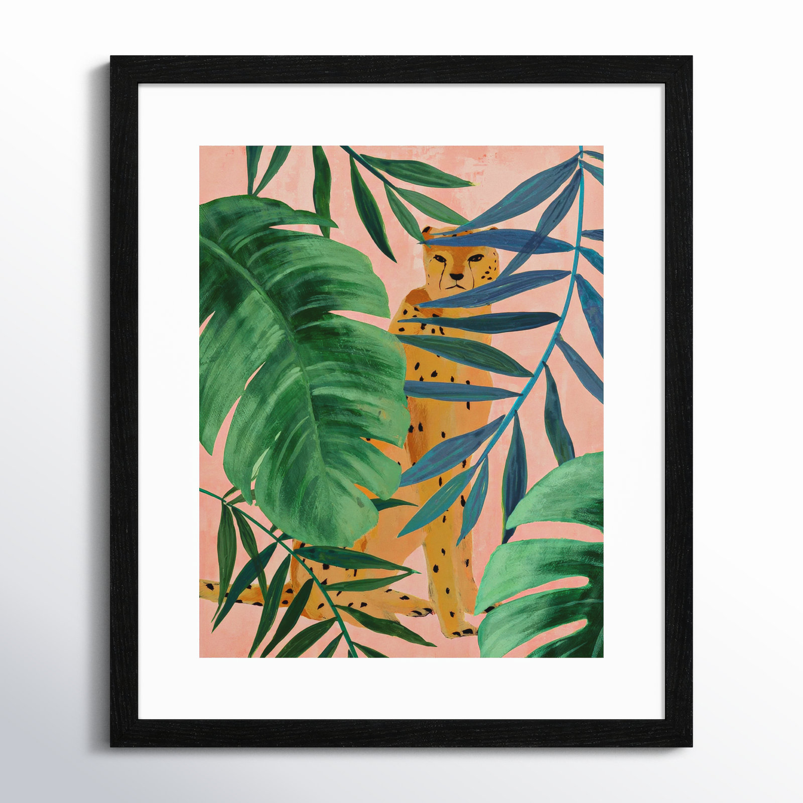 Silent Jungle - Painting Print, 19" H x 16" W x 0.75" D, Black Wood Framed Paper
