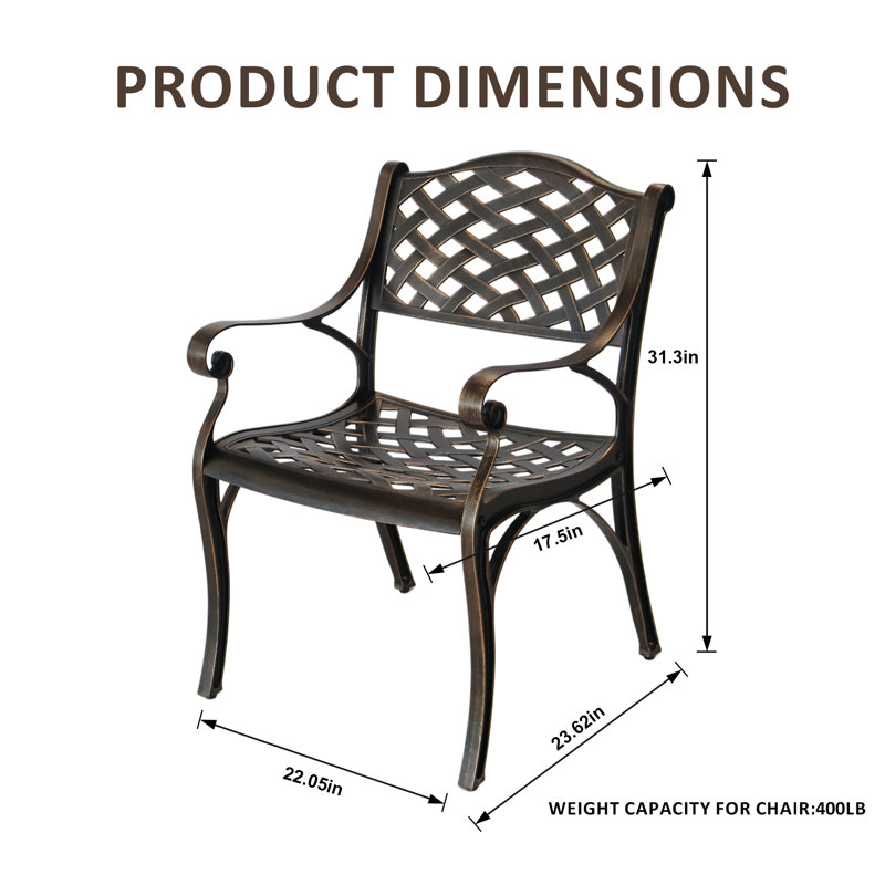 5 Piece Modern Outdoor Dining Set for 4, Bronze Aluminum Patio Table and Chairs, 48" Round Table with Umbrella Hole, Brown