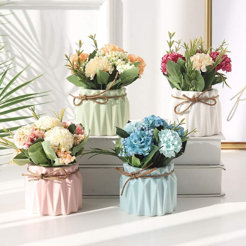 4-pack Mini Artificial Hydrangea Flowers In Pots