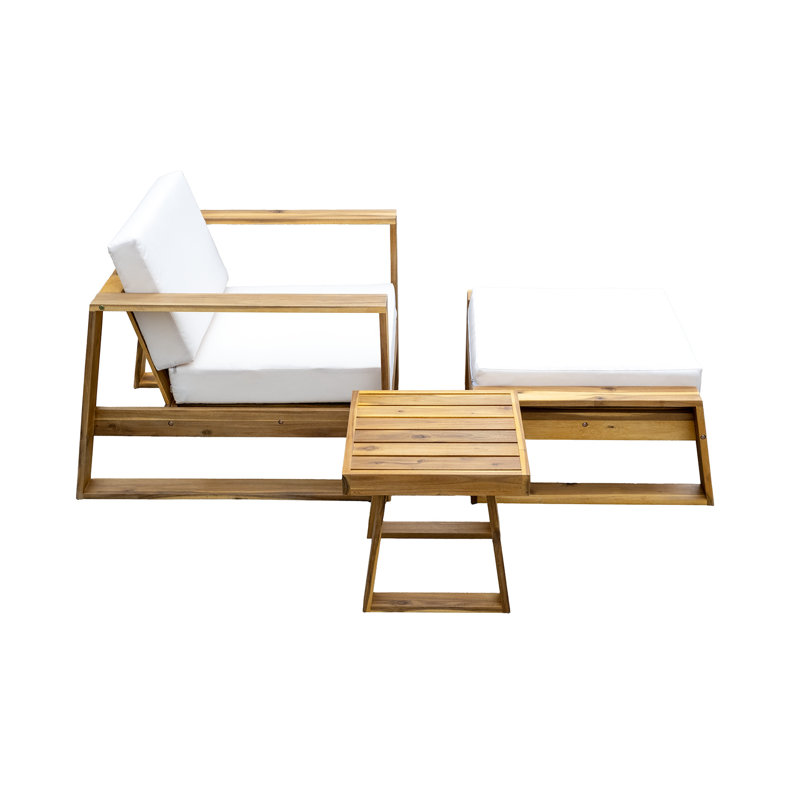 Wood Outdoor Seating Solution Collection - Chair, & Compact Side Table - Cushion Fabrics For Sun Relaxation Waterproof Cushions Balcony Use