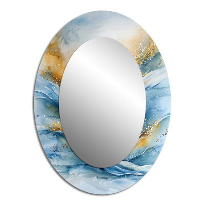 Parallel Coastal Divide Horizon Landscape III - Grand miroir mural ovale sur métal