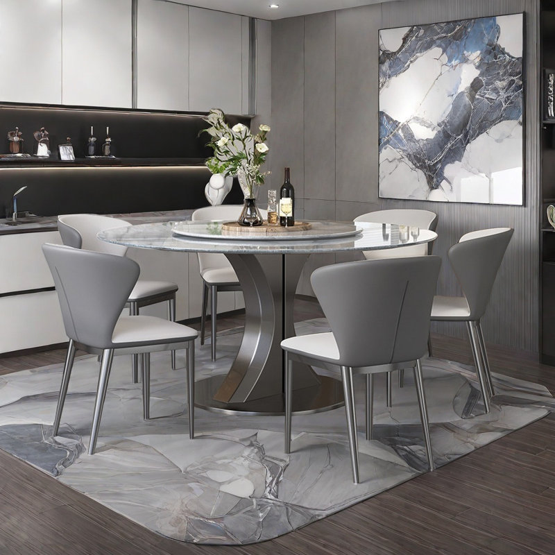 Luxury Round Microlite Stone Dining Table Set, 29.5"H x 53.1"L x 53.1"W