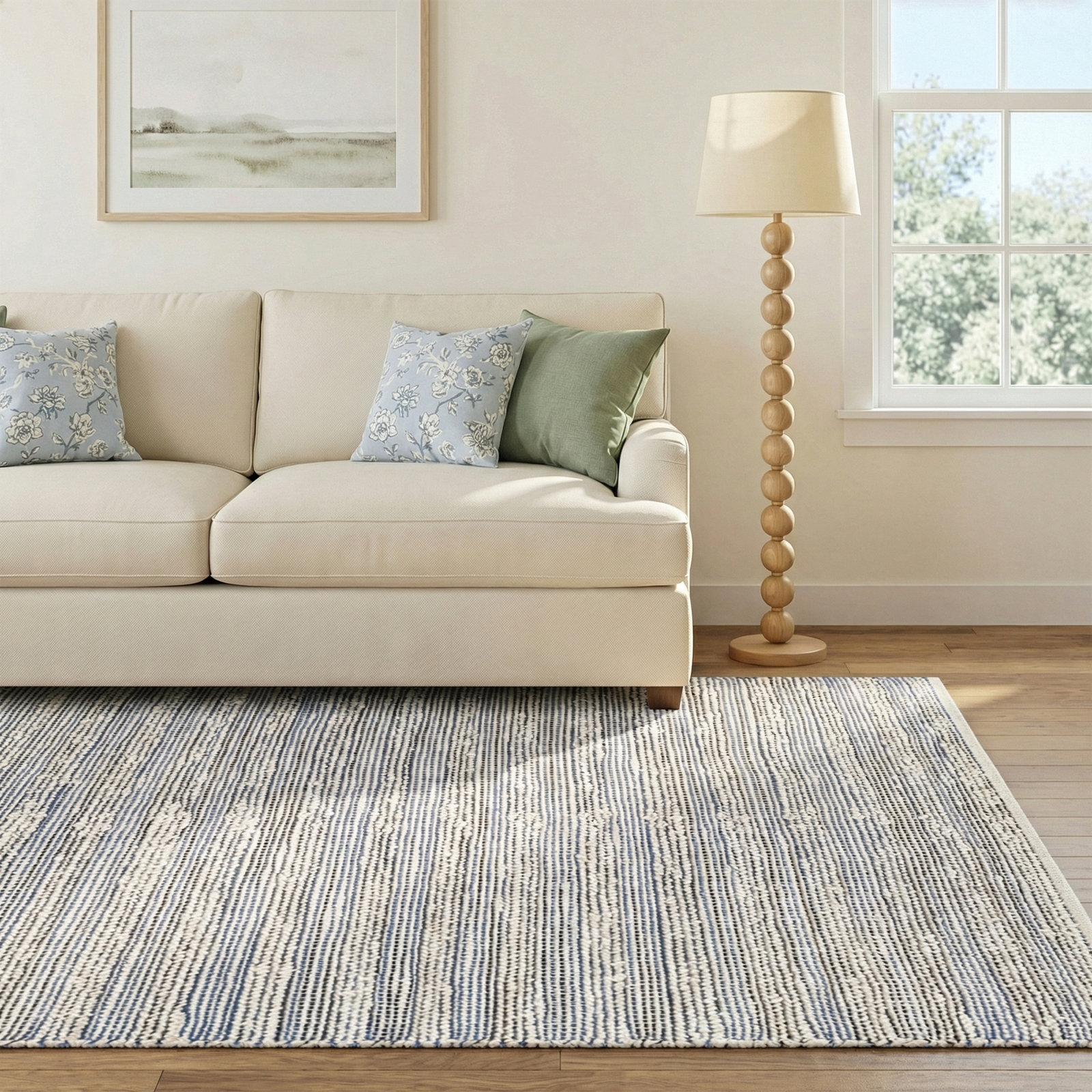 Osterley Handmade Blue/Ivory Rug, Rectangle 6' x 9'