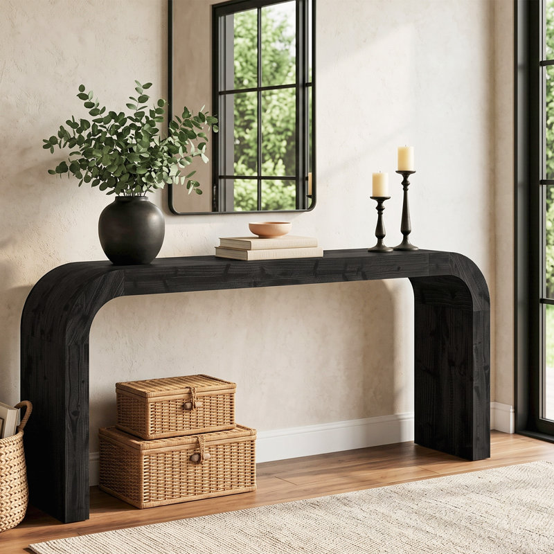Console 71 po en bois massif courbé pour vestibule ou derrière le canapé - Finition naturelle, Black