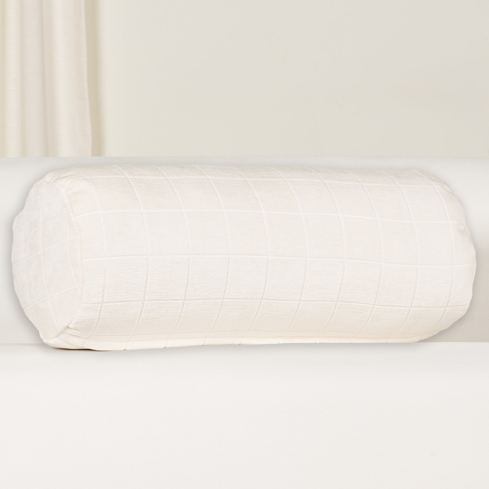 Otterville Velvet Grid Bolster Pillow, Ivory Geometric, Bolster 8"H x 39"W