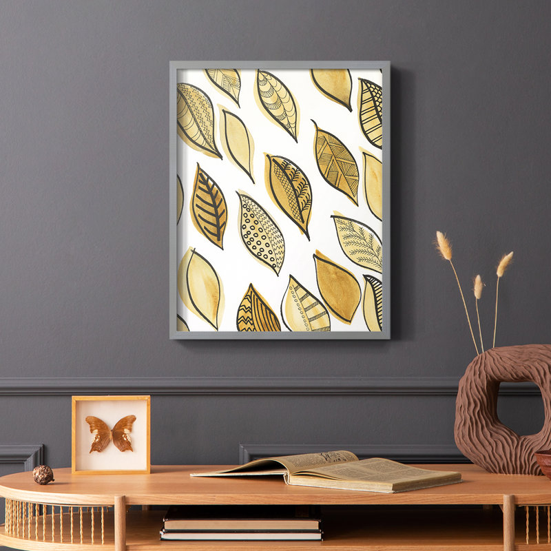 Reproduction encadrée de motifs de feuilles à motif II - bois massif, Gris, H 10 po x l 8 po