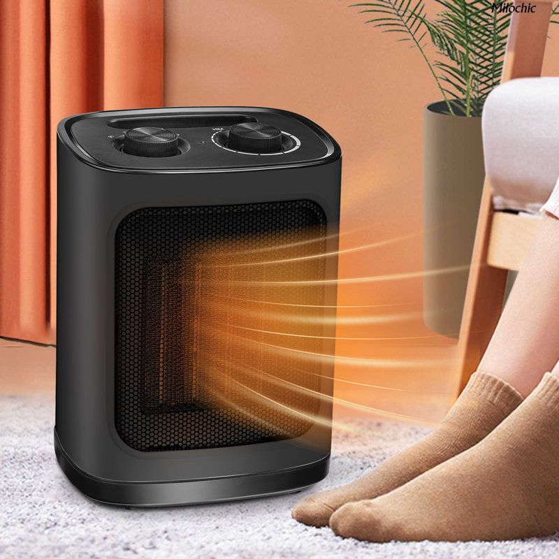 Small Portable Ceramic Electric Heater Fan With Thermostat, Tip-Over And Overheat Protection, 1500W, Black
