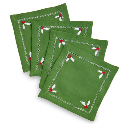 Christmastime Cotton Coaster Set Of 4 Green Christmas
