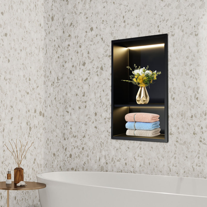 Niche de douche murale en acier inoxydable à 2 niveaux avec lumière DEL chaude