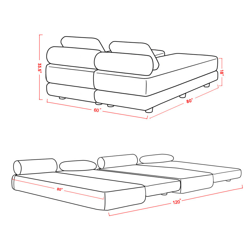 30"W Convertible Daybed - Fold Out Sleeper With Queen Size Mattress, Gray, 60" W
