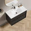 Meuble-lavabo de salle de bain avec lavabo en céramique - Meuble-lavabo mural flottant cannelé avec tiroirs, moderne-130549292