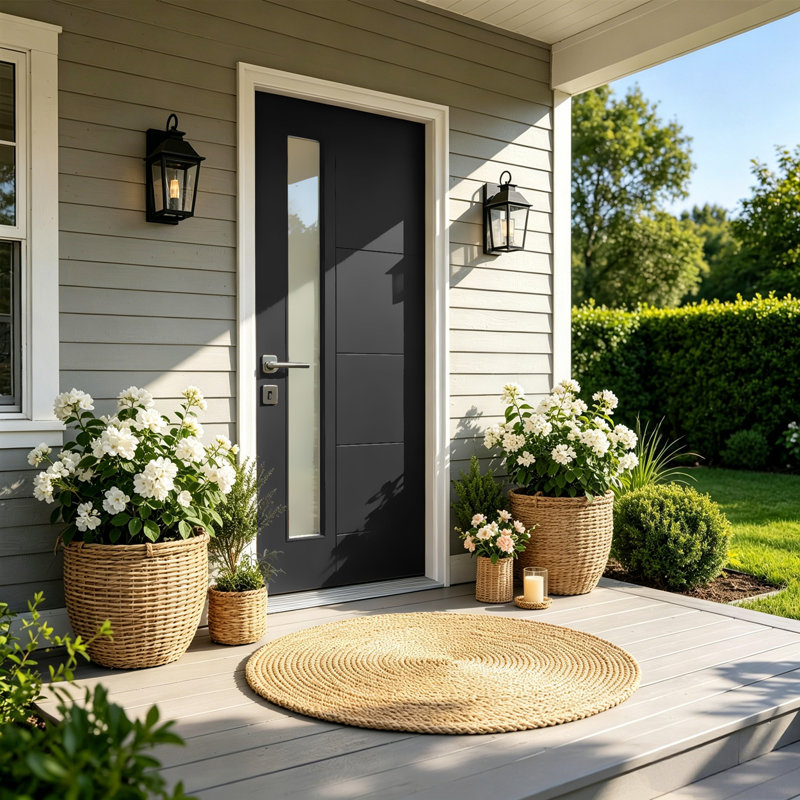 Porte d'entrée en fibre de verre 36 po x 80 po à droite avec verre givré et cadre en PVC blanc 36 po x 80 po, Côté droit