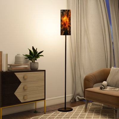 Modern Tall Floor Lamp with Remote Control Dimmable LED, Adjustable Lampshade Fiery Molten Planet Abstract Lava Cracks Dark Gold Cosmic for Living Room Bedroom Office