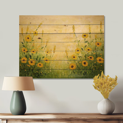 Golden Glow Of A Sunflower Field - Sunflowers Wood Wall Art On Natural Pine Wood