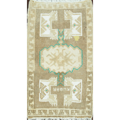 Brun clair géométrique noué à la main de forme rectangulaire 1 pi 8 po x 2 pi 6 po tapis décoratif Schoharie
