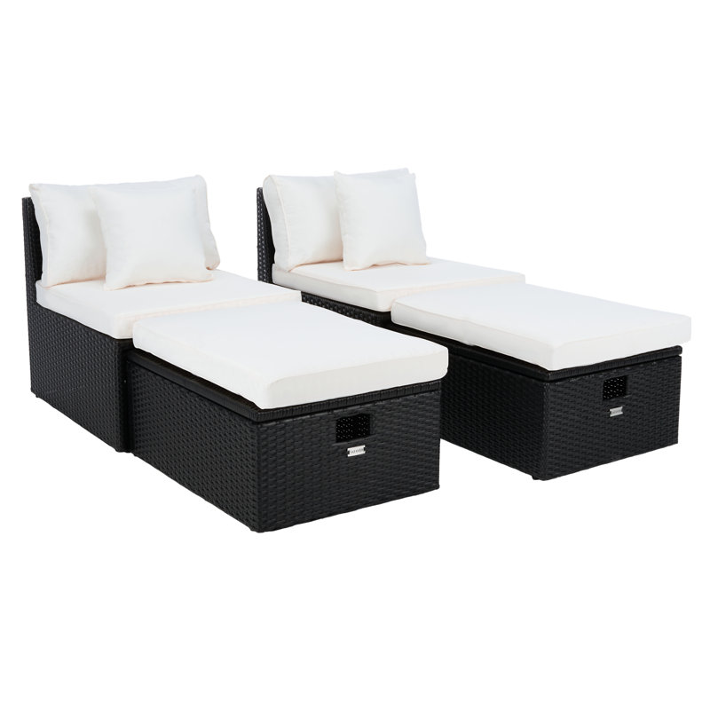 Jannik Wicker Outdoor Armless Lounge Chair with Ottoman, Black, White