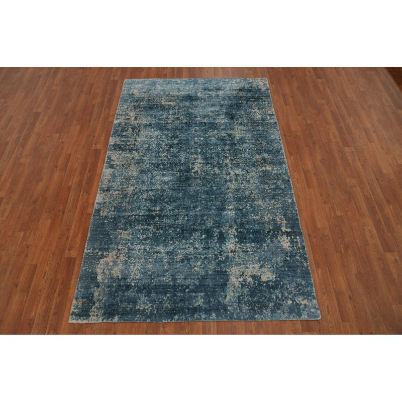 Tapis moderne bleu abstrait 5 x 8