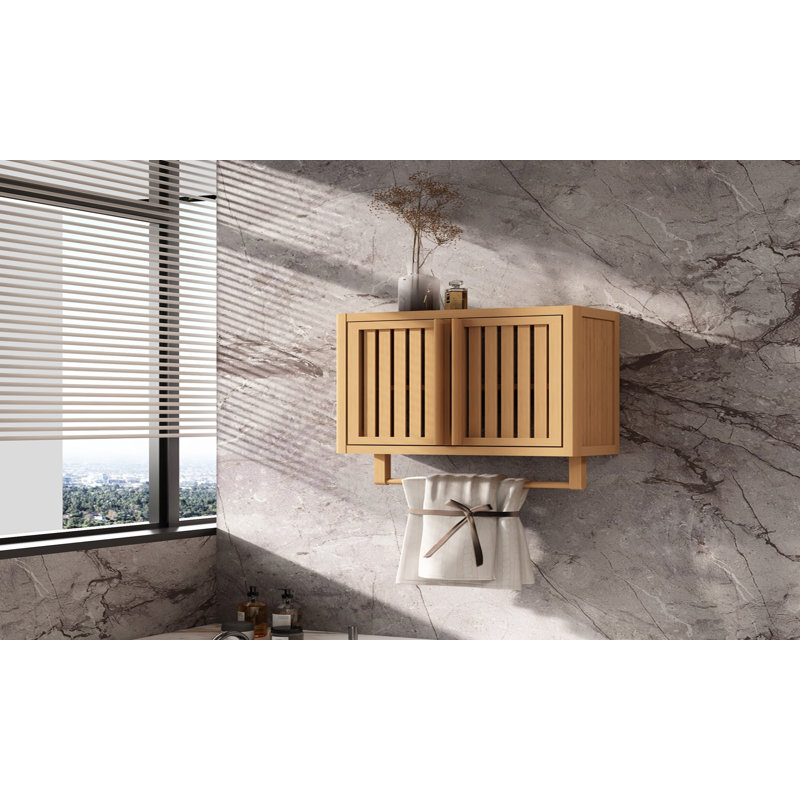 Bamboo Wall Mounted Bathroom Cabinet With Storage, Durable And Eco-Friendly For Modern Home Decor.