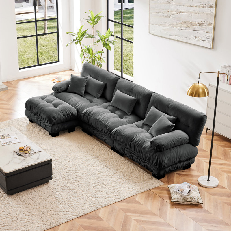 Canapé Cloud, canapé en chenille avec coussin lombaire et coussin décoratif pour le salon, H 35,4 po x l 133,8 po x P 59,6 po