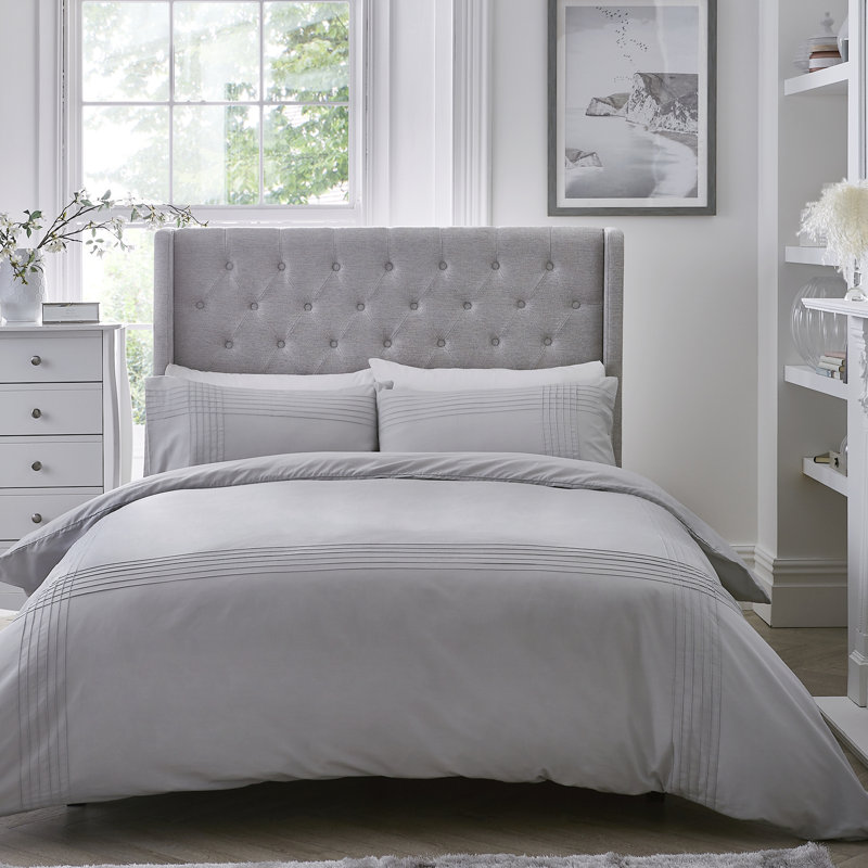 Alongi Polyester Solid Colour Duvet Cover Set with Pillowcases, Kingsize - 2 Standard Pillowcases, White