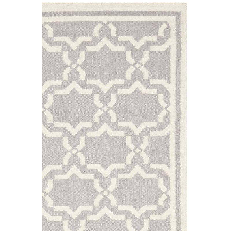 Rodgers Hand Woven Flat Weave Wool/Cotton Geometric Rug in Gray/Ivory, Square 6'