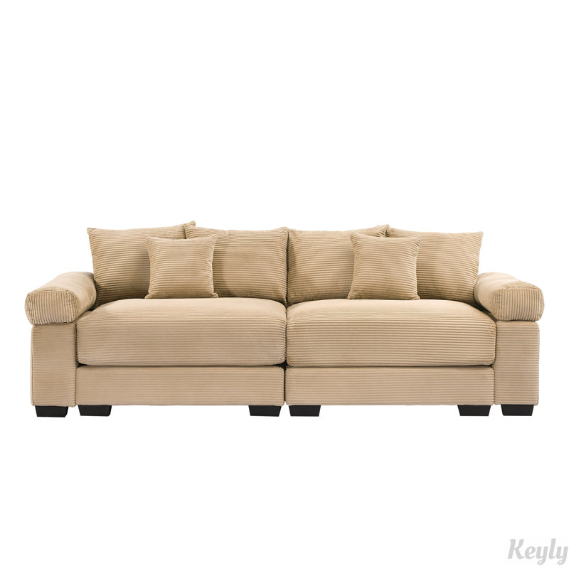 Canapé modulaire surdimensionné en tissu velours côtelé de 92 po avec coussins décoratifs Cloud, Chameau