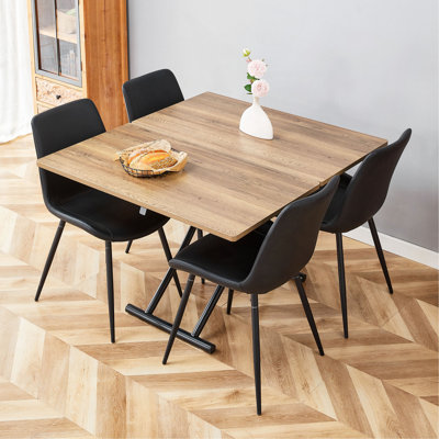 Table And Chair Set.Modern Minimalist Multifunctional Lifting Platform,MDF Desktop,Metal Legs. Paired With 4 Chairs.