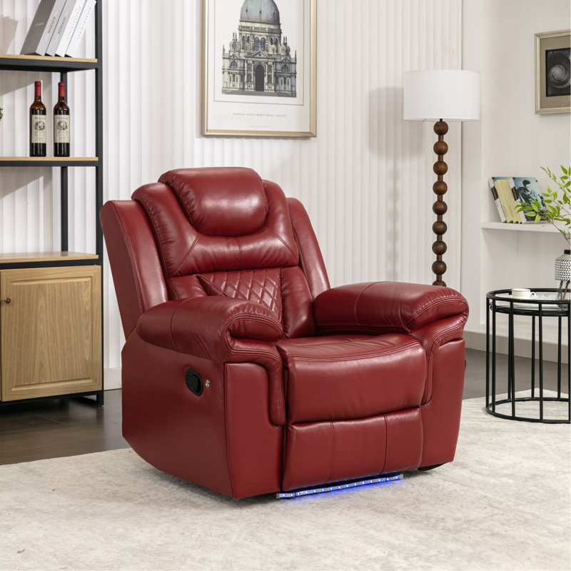 Fauteuil inclinable manuel avec bande lumineuse DEL, Simili cuir rouge vin