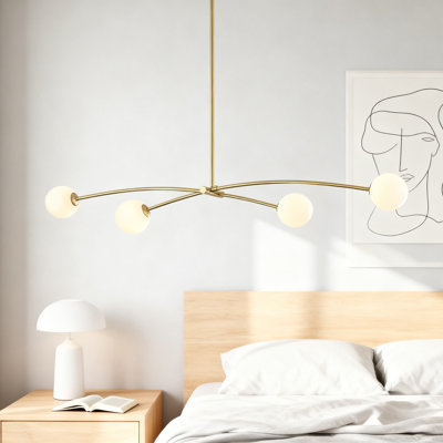 Lustre moderne Spoutnik avec globes en verre de lait, luminaire suspendu 4 lumières pour îlot de cuisine, salle à manger et chambre à coucher
