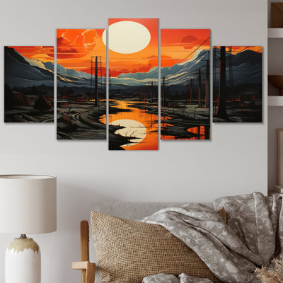 Power Lines Silhouetted Connections II - Power Lines Canvas Art Print - 5 Panels