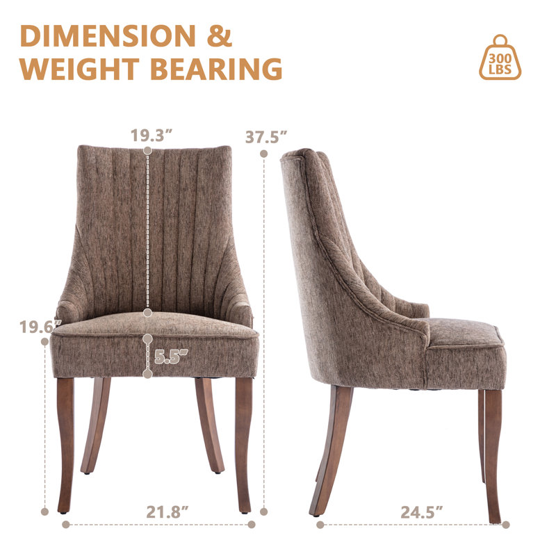 Modern Linen Fabric Kitchen Side Chair,  Dining Chair（Set Of 2）, Brown, 2