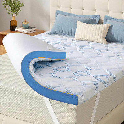 Bedstory 3" Cooling Gel Mattress Pad with Straps and Removable Washable Cover