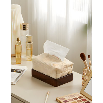 Wooden Tissue Box Cover With Fabric Top For Living Room And Dining Table - Decorative And Functional Home Accessory