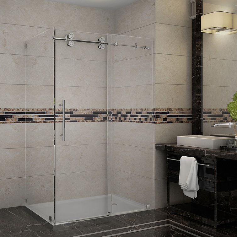 Langham 48" W x 33.8125" D x 75" H Sliding Shower Enclosure with Fixed Panel Door