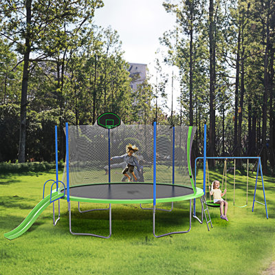 14Ft Trampoline With Slide And Swings
