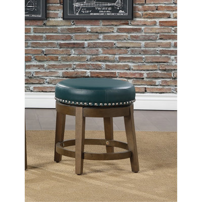 Ensemble de 2 tabourets pivotants ronds, ensemble de 2 sièges pivotants en similicuir et garniture cloutée avec cadre en bois massif et finition brune