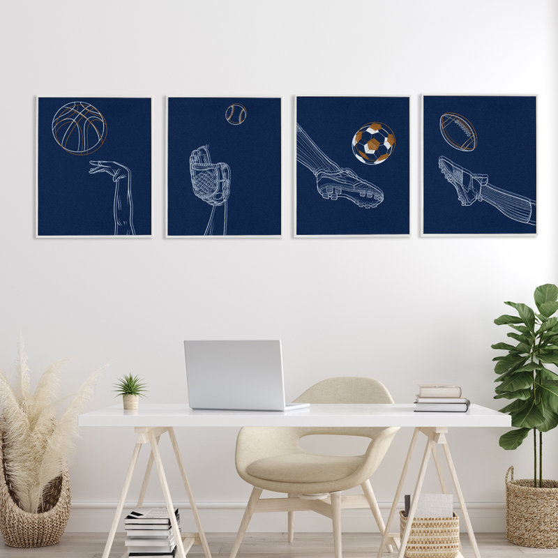 Ensemble de giclée encadrée Sports in Action 4 pièces, design par Marcus Prime, 20 x 16, Encadrement giclée blanc côtier