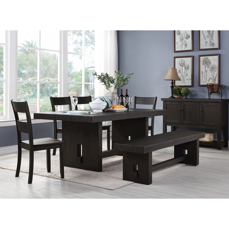 Lili Walnut Solid Wood Top Trestle Base Dining Set